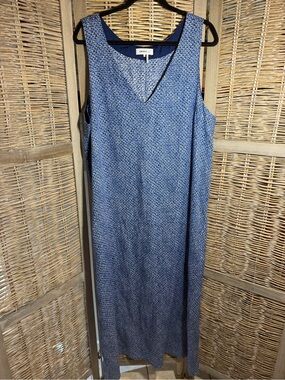 Pure DKNY Navy and Light Blue 100% Linen Maxi Dress - size XL